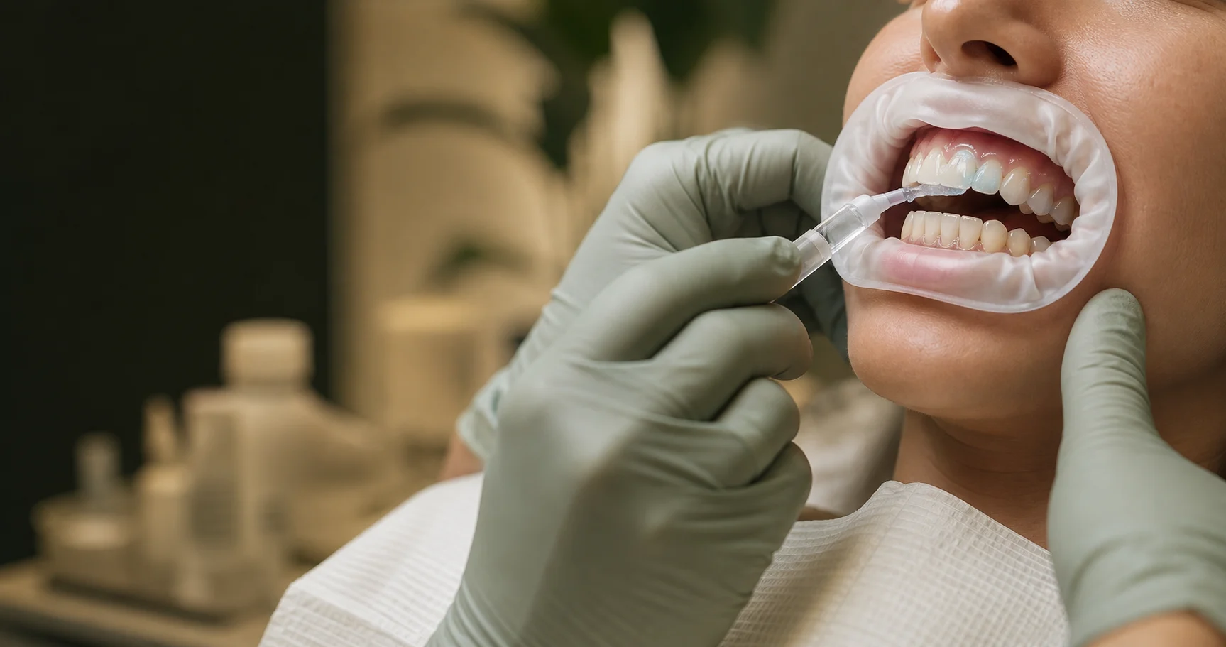 Before-and-after comparison of professional teeth whitening